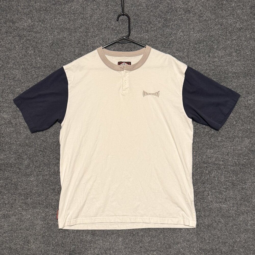 Independent Spanning Henley T-Shirt - White Navy Grey SZ XL Skate Button Vintage